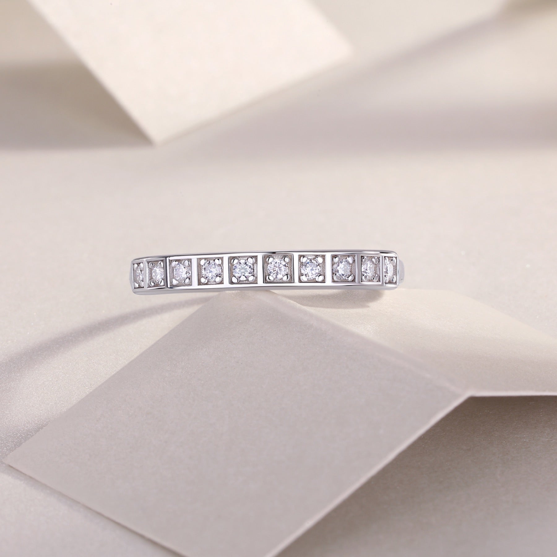 Dawnlight Moissanite Band Ring in Sterling Silver