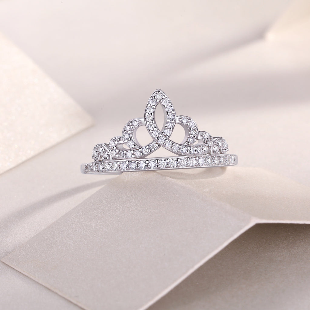 Crown Moissanite Band Ring in Sterling Silver