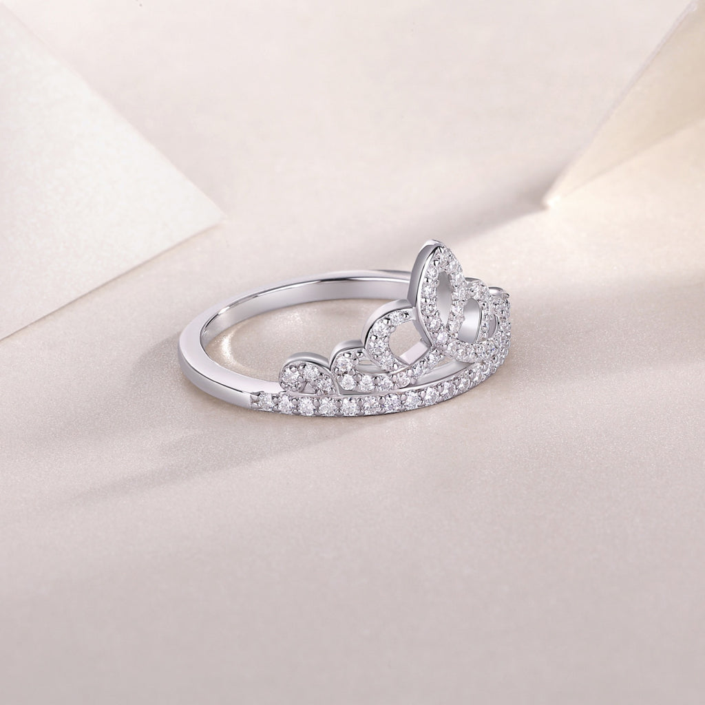 Crown Moissanite Band Ring in Sterling Silver