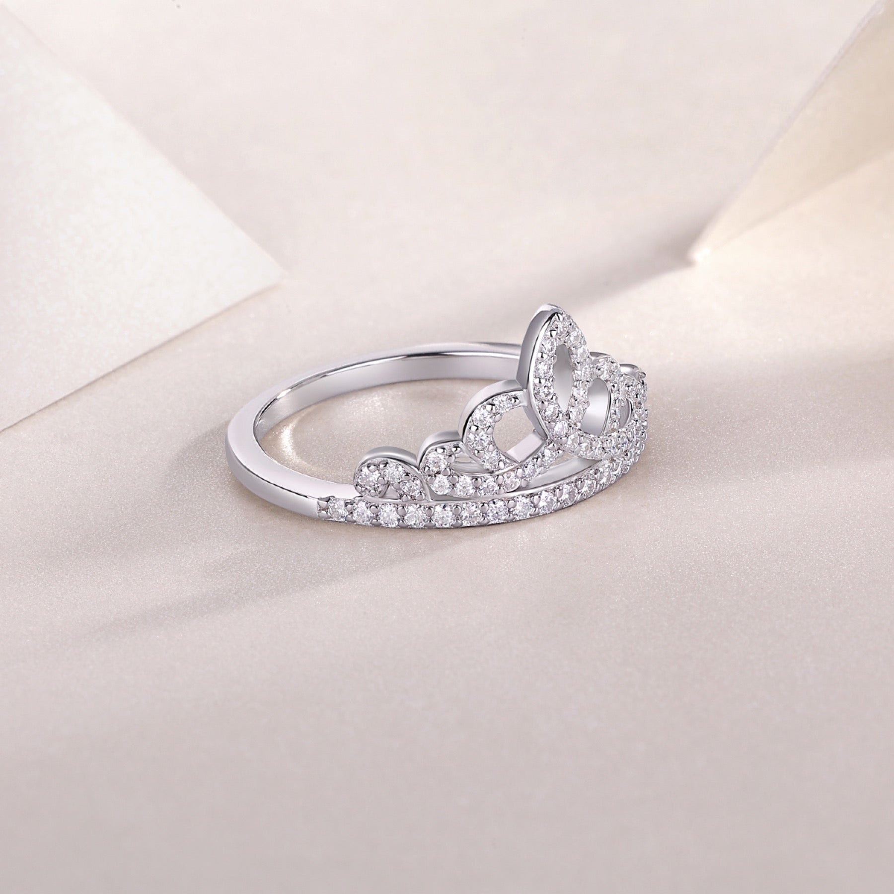 Crown Moissanite Band Ring in Sterling Silver