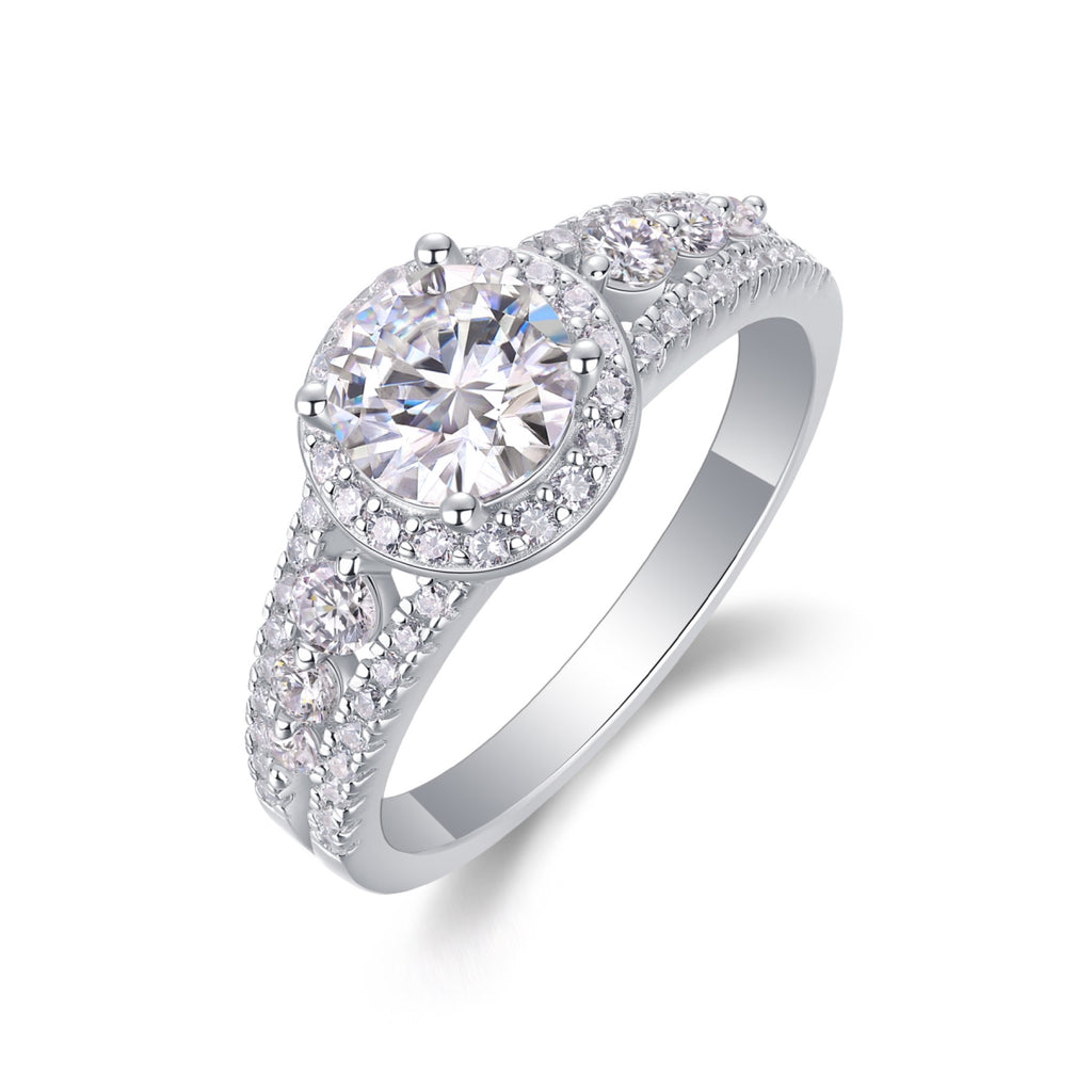 Shower Oval-Cut Moissanite Halo Ring in Sterling Silver