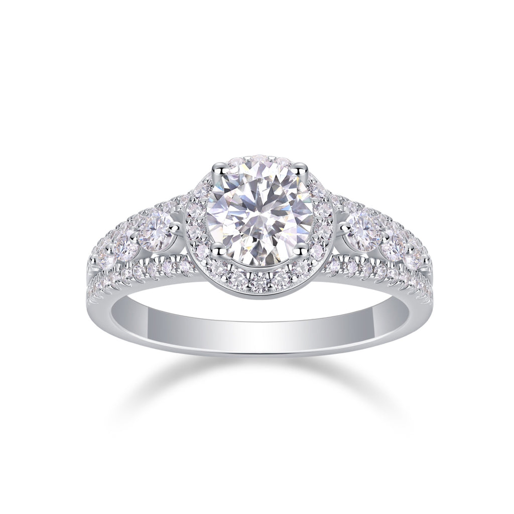 Shower Oval-Cut Moissanite Halo Ring in Sterling Silver