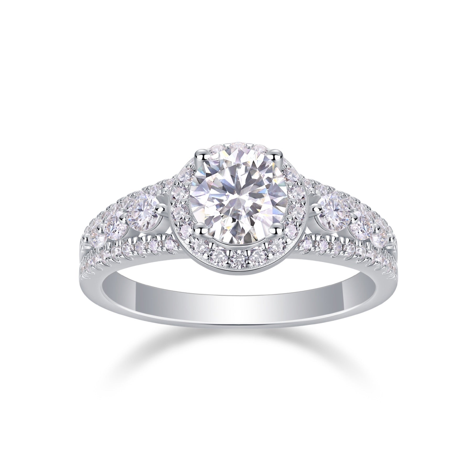 Shower Oval-Cut Moissanite Halo Ring in Sterling Silver