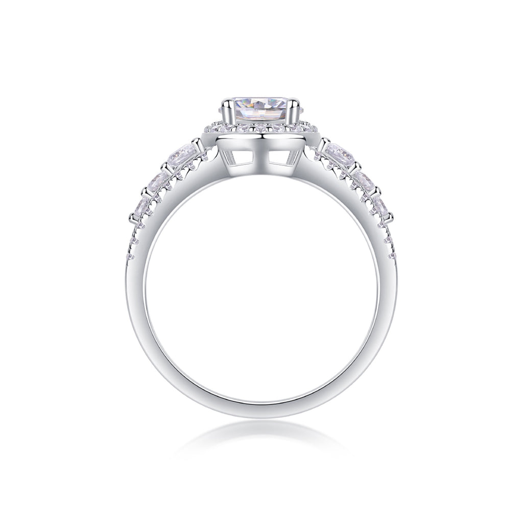 Shower Oval-Cut Moissanite Halo Ring in Sterling Silver
