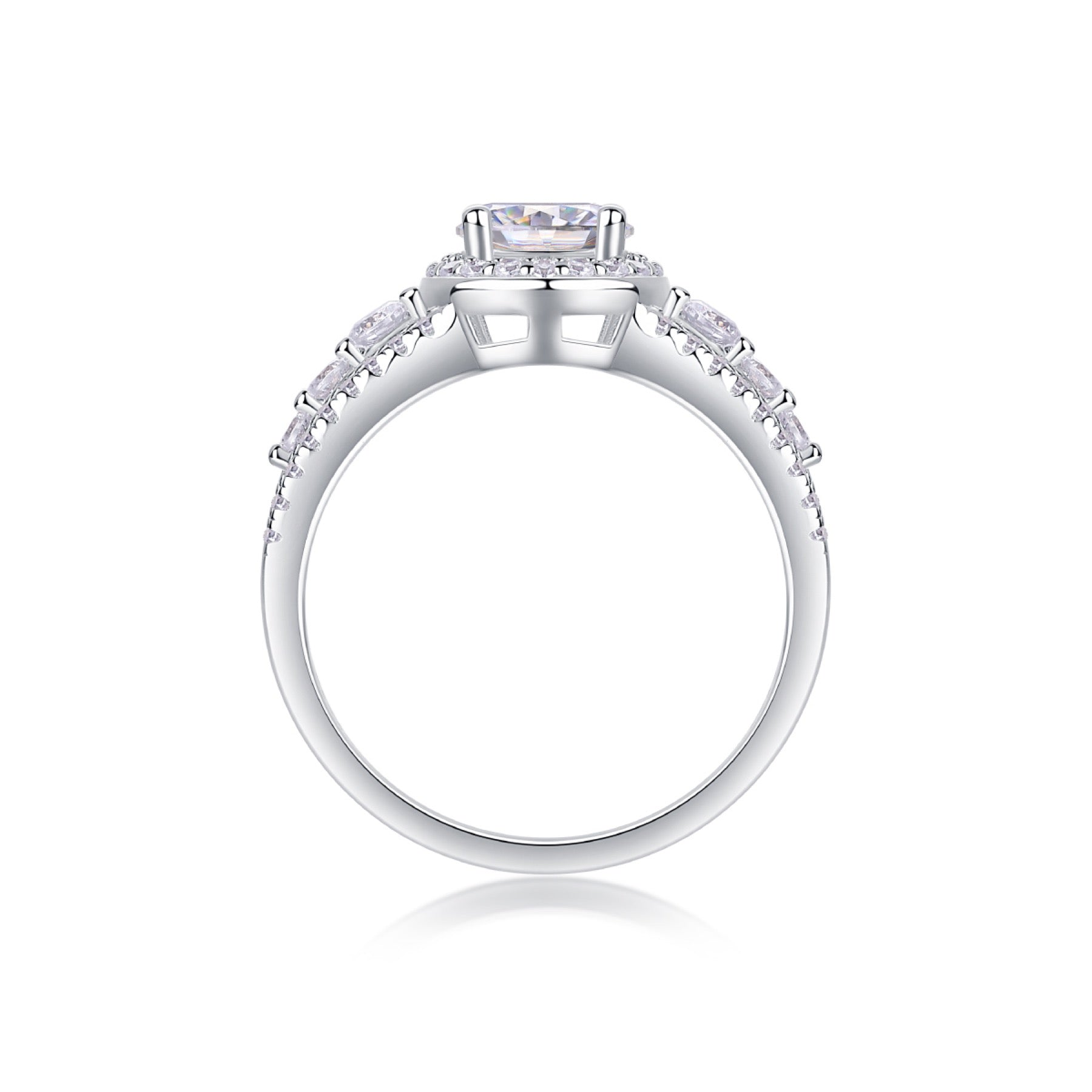Shower Oval-Cut Moissanite Halo Ring in Sterling Silver