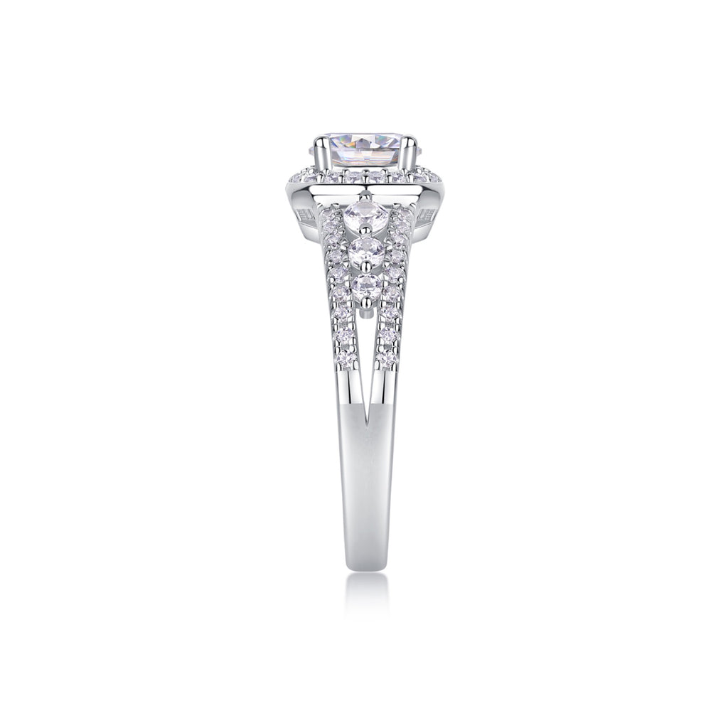 Shower Oval-Cut Moissanite Halo Ring in Sterling Silver