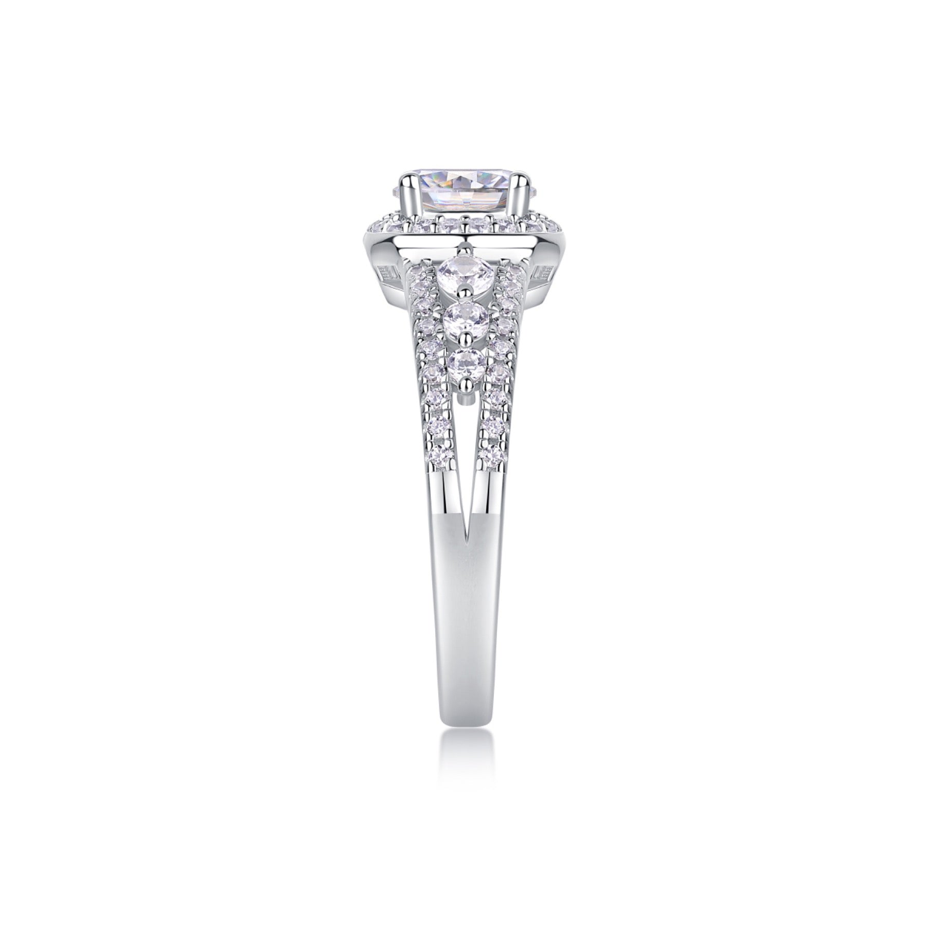 Shower Oval-Cut Moissanite Halo Ring in Sterling Silver