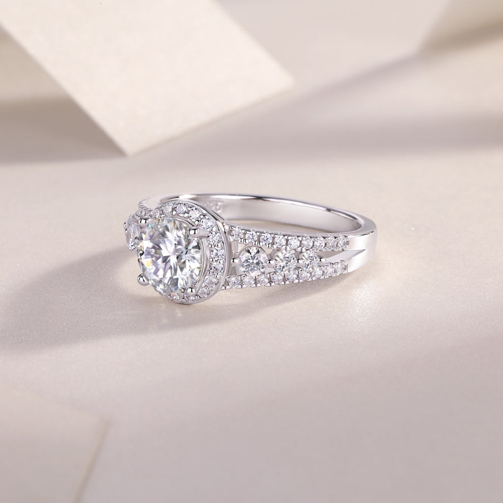 Shower Oval-Cut Moissanite Halo Ring in Sterling Silver
