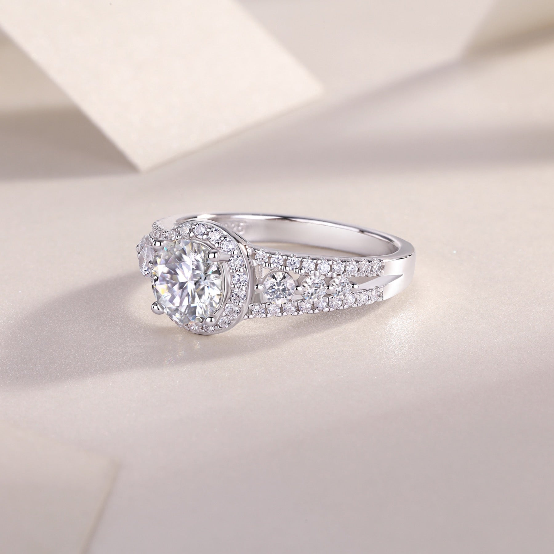 Shower Oval-Cut Moissanite Halo Ring in Sterling Silver