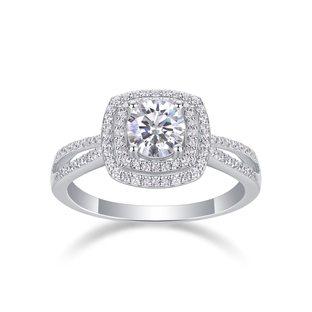 Holiday Cushion-Cut Moissanite Halo Ring in Sterling Silver