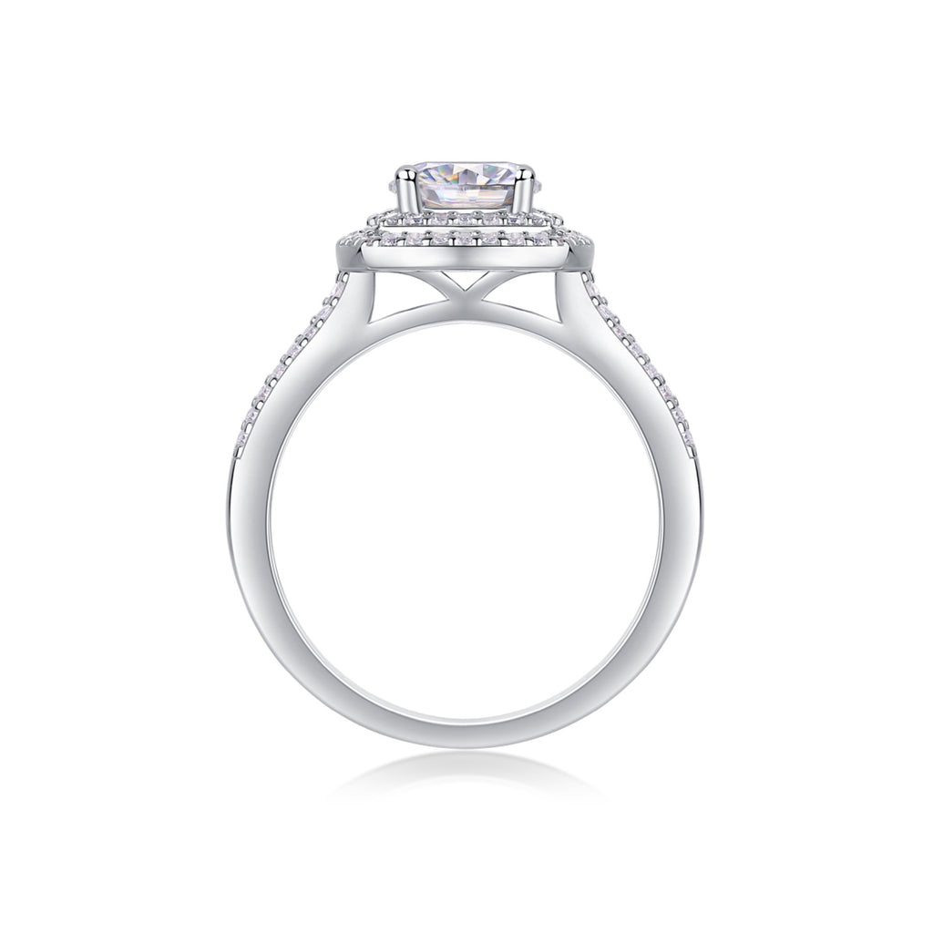 Holiday Cushion-Cut Moissanite Halo Ring in Sterling Silver