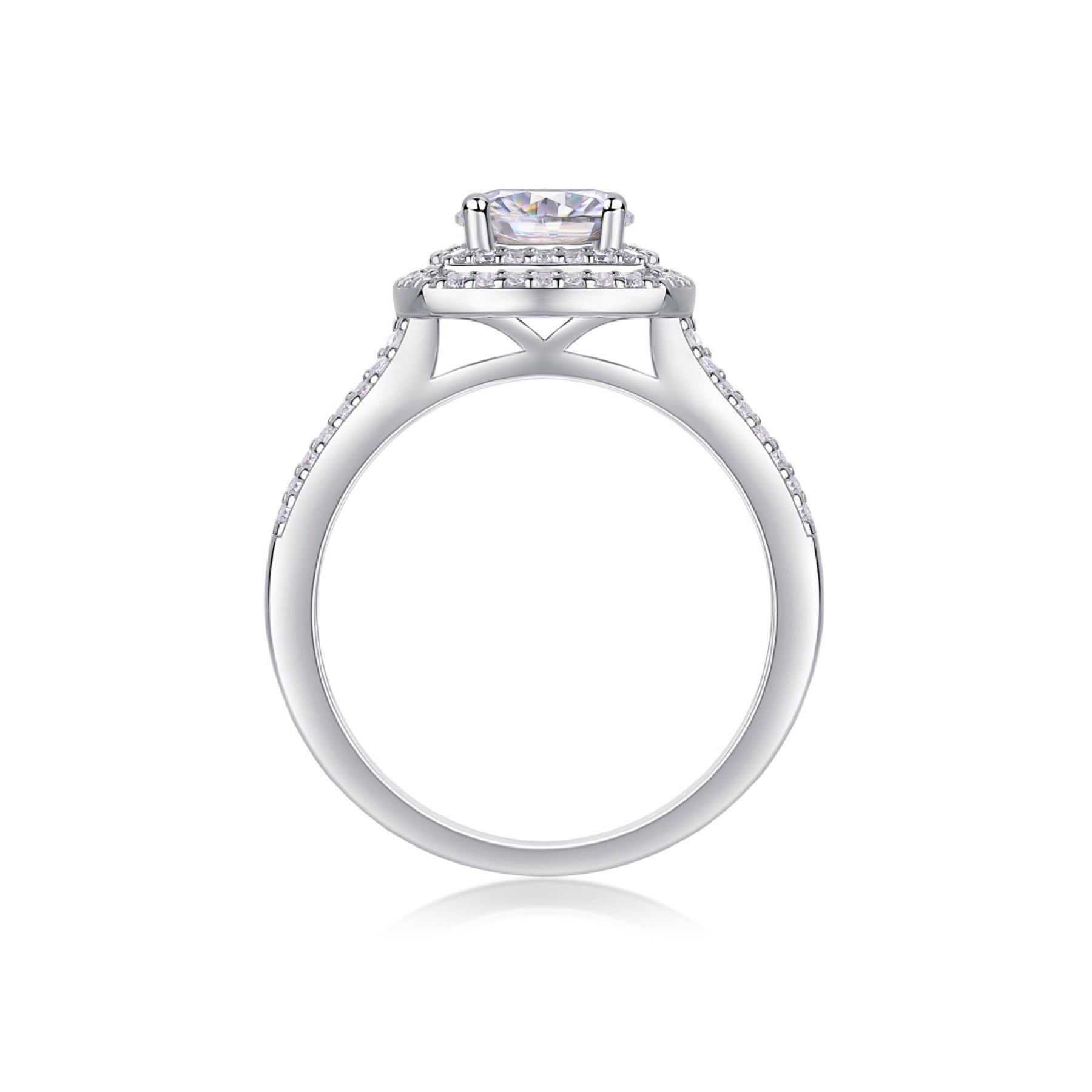 Holiday Cushion-Cut Moissanite Halo Ring in Sterling Silver