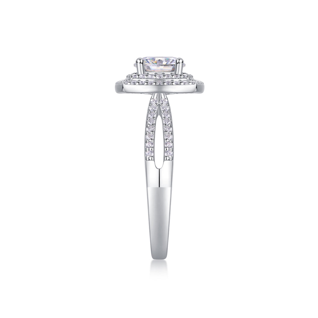 Holiday Cushion-Cut Moissanite Halo Ring in Sterling Silver