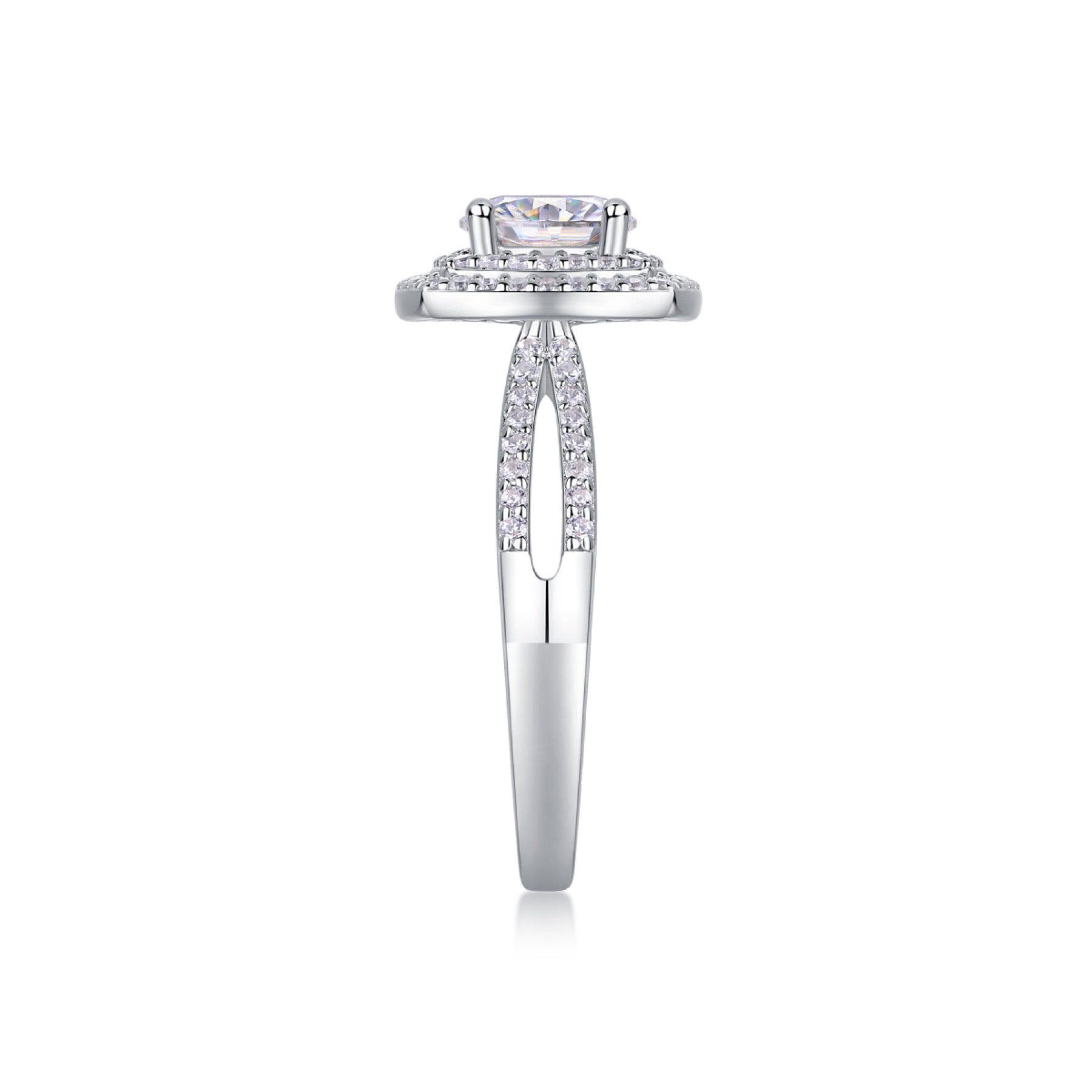 Holiday Cushion-Cut Moissanite Halo Ring in Sterling Silver