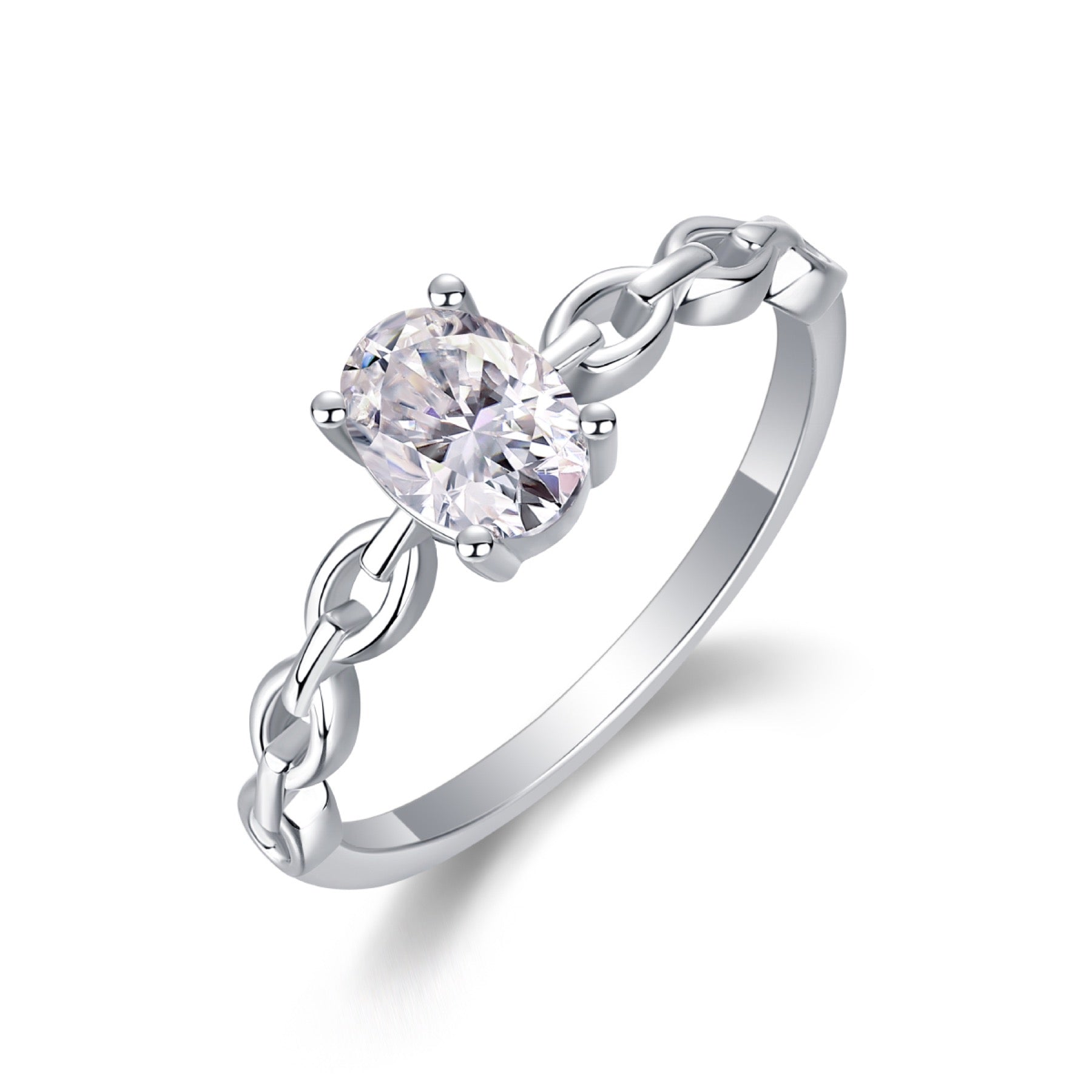 Rive Gauche Oval-Cut Moissanite Solitaire Ring in Sterling Silver