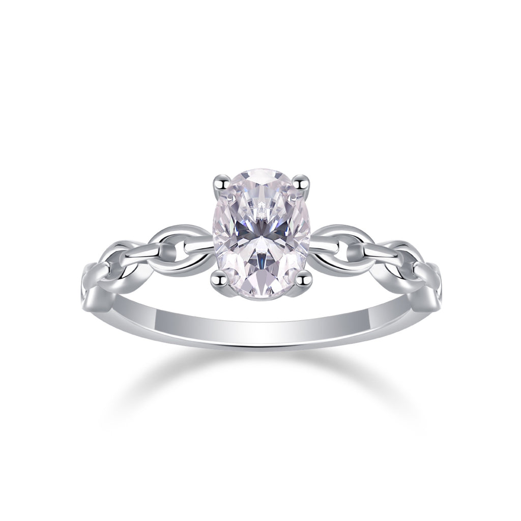 Rive Gauche Oval-Cut Moissanite Solitaire Ring in Sterling Silver