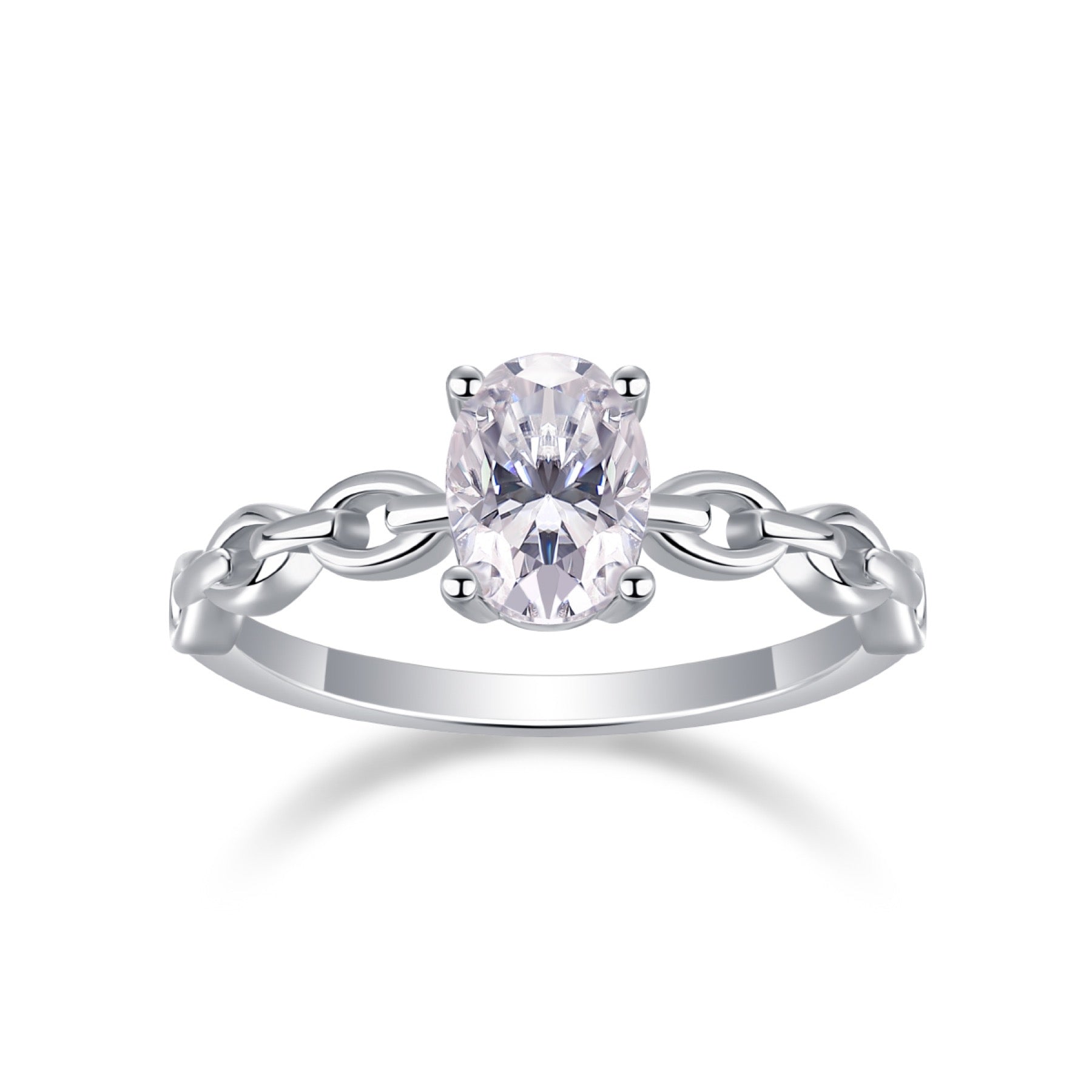 Rive Gauche Oval-Cut Moissanite Solitaire Ring in Sterling Silver