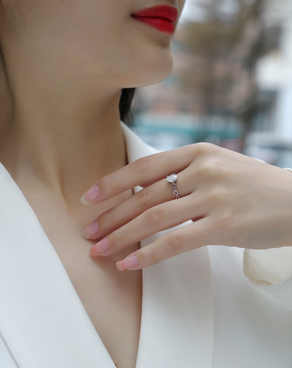 Rive Gauche Oval-Cut Moissanite Solitaire Ring in Sterling Silver