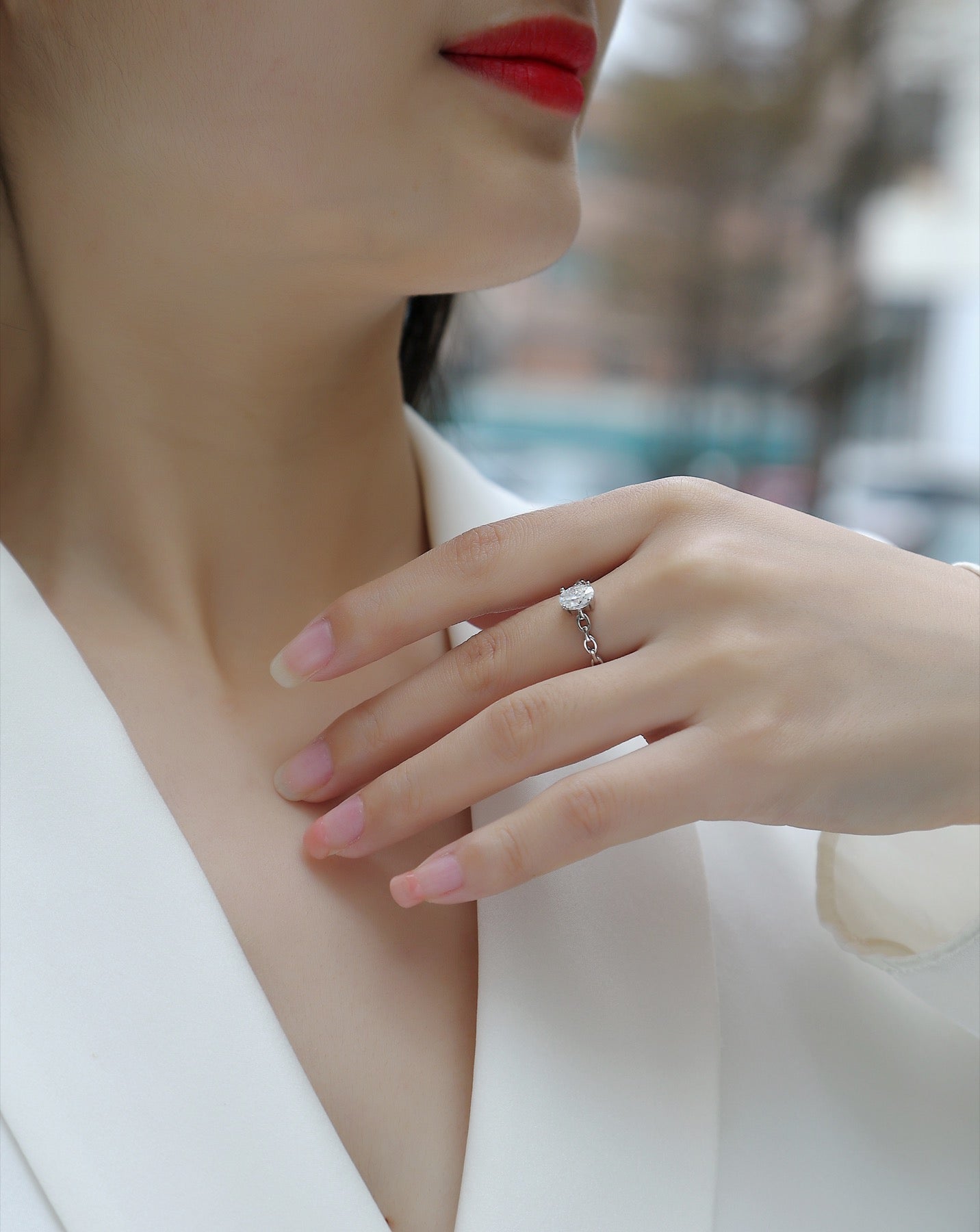 Rive Gauche Oval-Cut Moissanite Solitaire Ring in Sterling Silver
