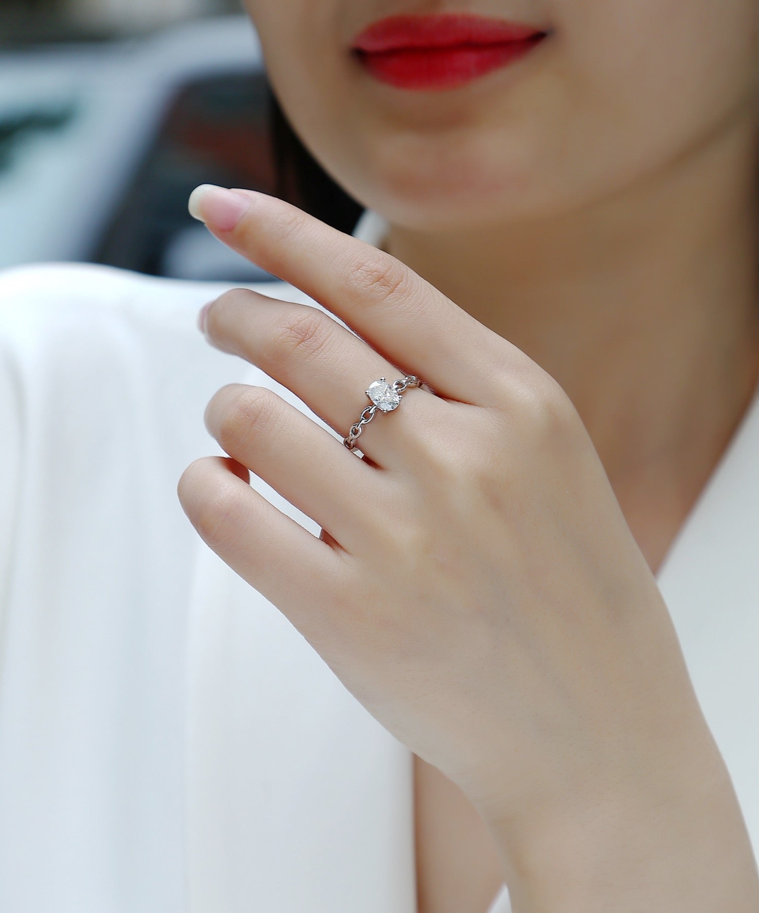 Rive Gauche Oval-Cut Moissanite Solitaire Ring in Sterling Silver