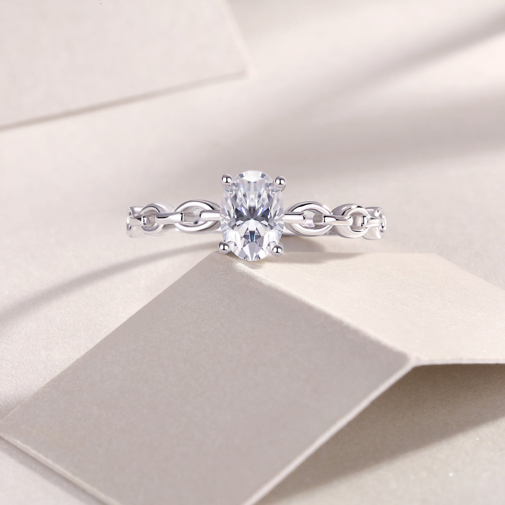 Rive Gauche Oval-Cut Moissanite Solitaire Ring in Sterling Silver