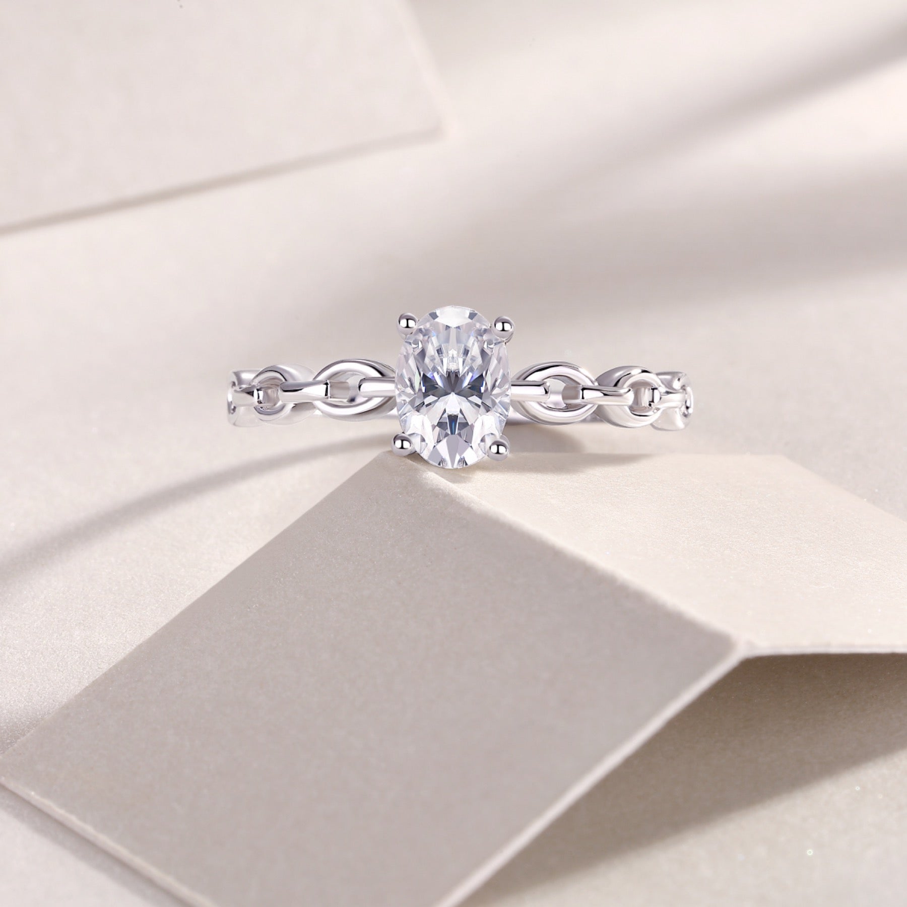 Rive Gauche Oval-Cut Moissanite Solitaire Ring in Sterling Silver