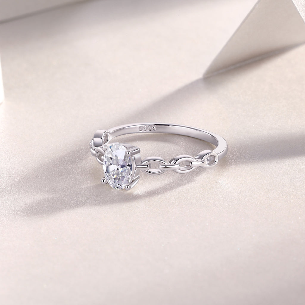 Rive Gauche Oval-Cut Moissanite Solitaire Ring in Sterling Silver