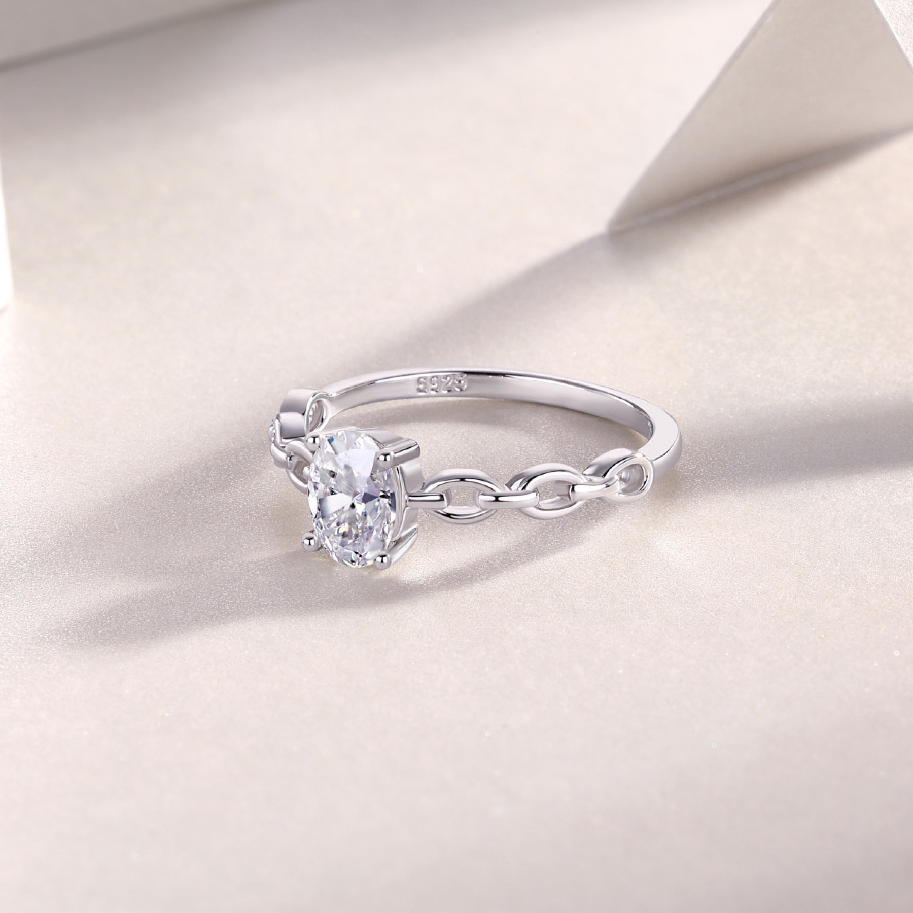 Rive Gauche Oval-Cut Moissanite Solitaire Ring in Sterling Silver