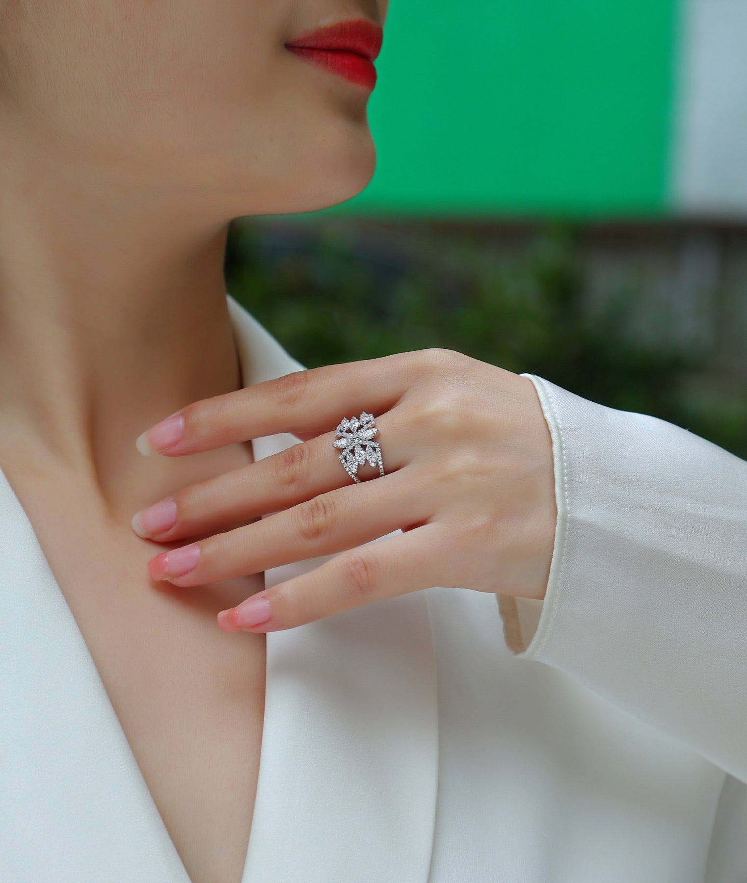 Fleur Moissanite Band Ring in Sterling Silver