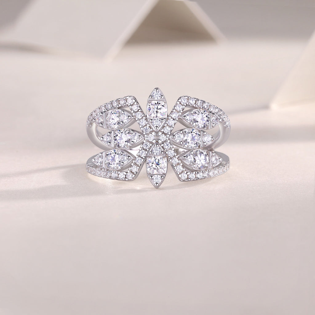 Fleur Moissanite Band Ring in Sterling Silver