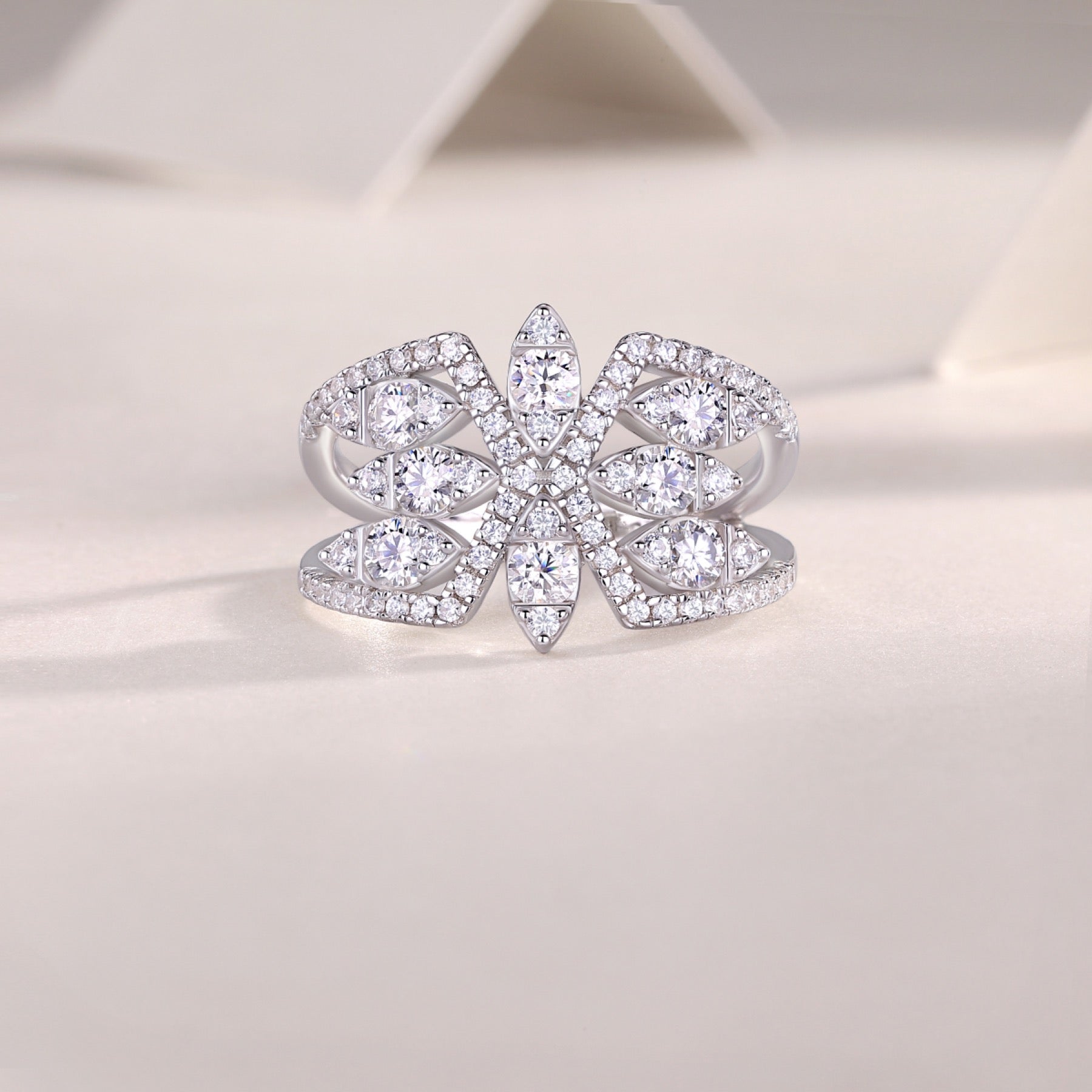 Fleur Moissanite Band Ring in Sterling Silver