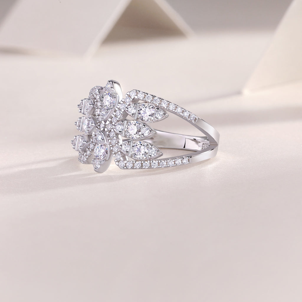Fleur Moissanite Band Ring in Sterling Silver