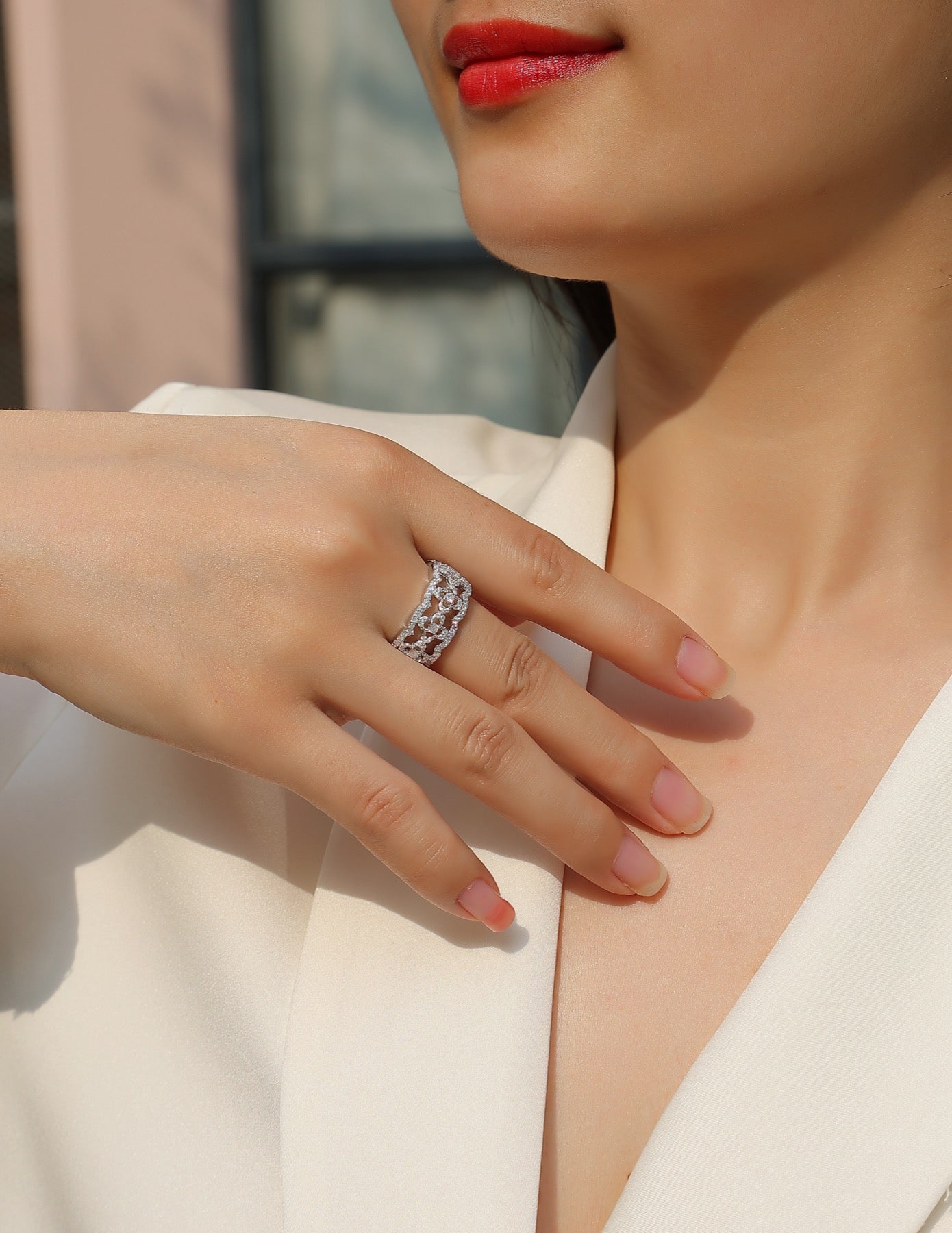 Danza Moissanite Band Ring in Sterling Silver