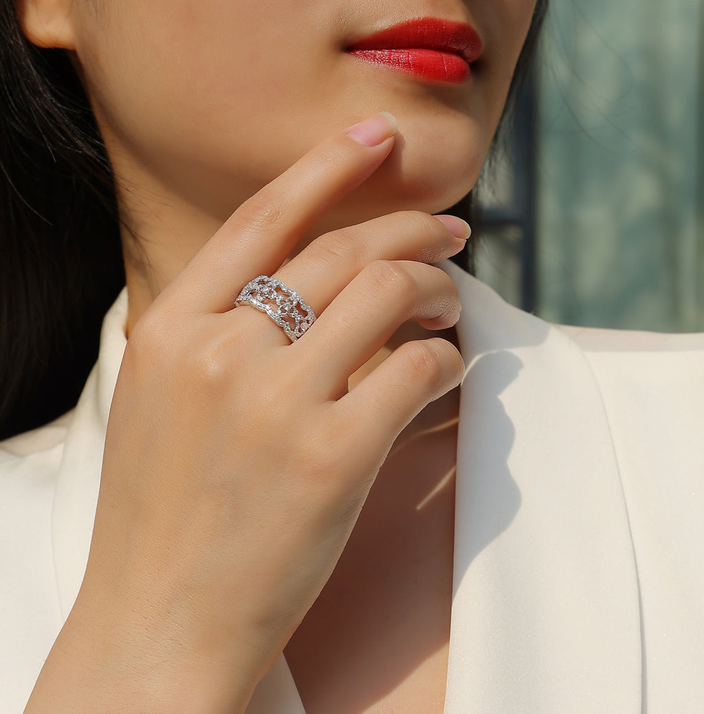 Danza Moissanite Band Ring in Sterling Silver
