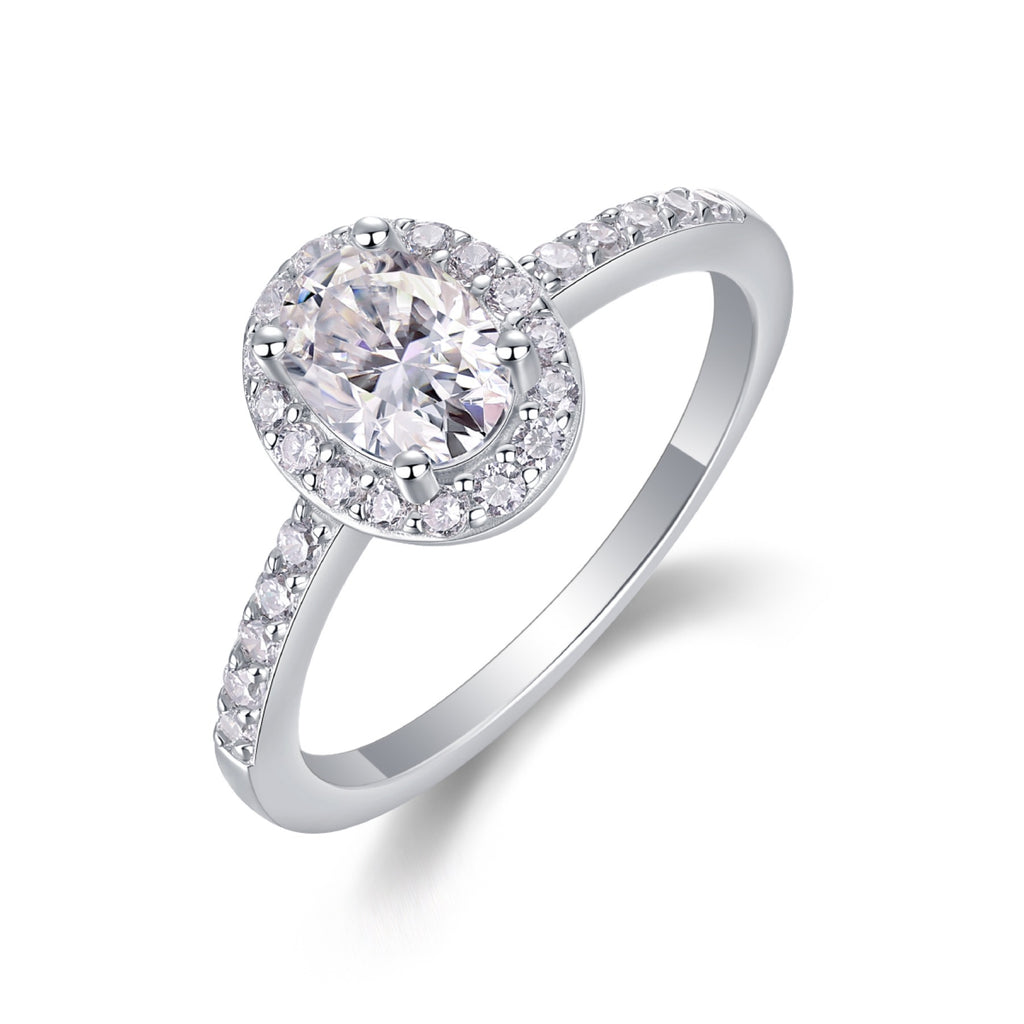 Moonwood Oval-Cut Moissanite Halo Ring in Sterling Silver