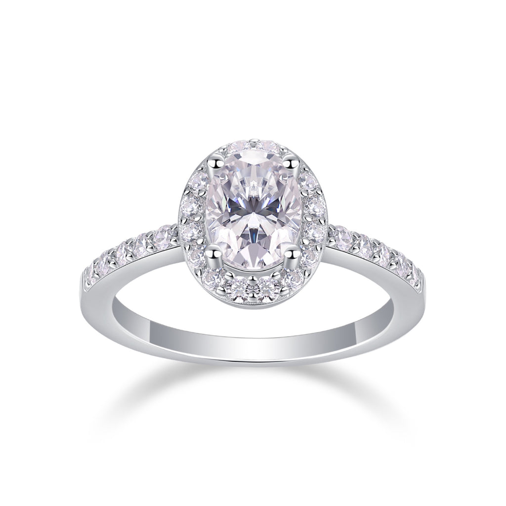 Moonwood Oval-Cut Moissanite Halo Ring in Sterling Silver