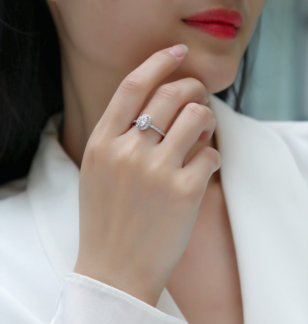 Moonwood Oval-Cut Moissanite Halo Ring in Sterling Silver