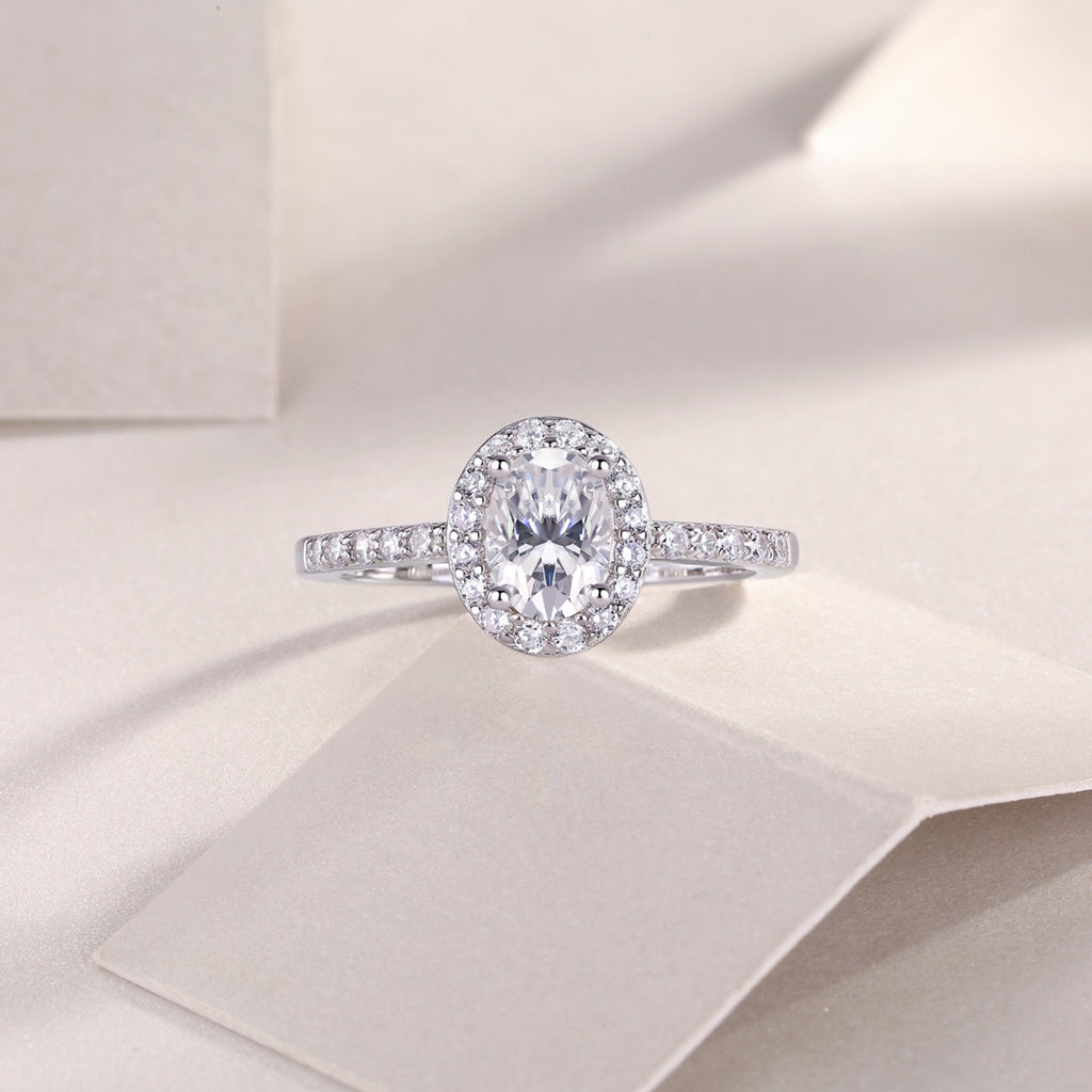 Moonwood Oval-Cut Moissanite Halo Ring in Sterling Silver