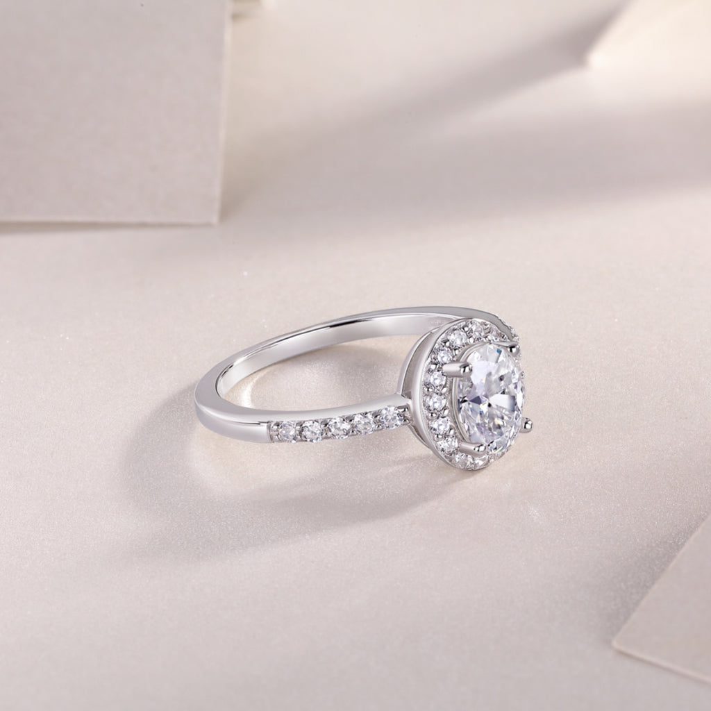 Moonwood Oval-Cut Moissanite Halo Ring in Sterling Silver