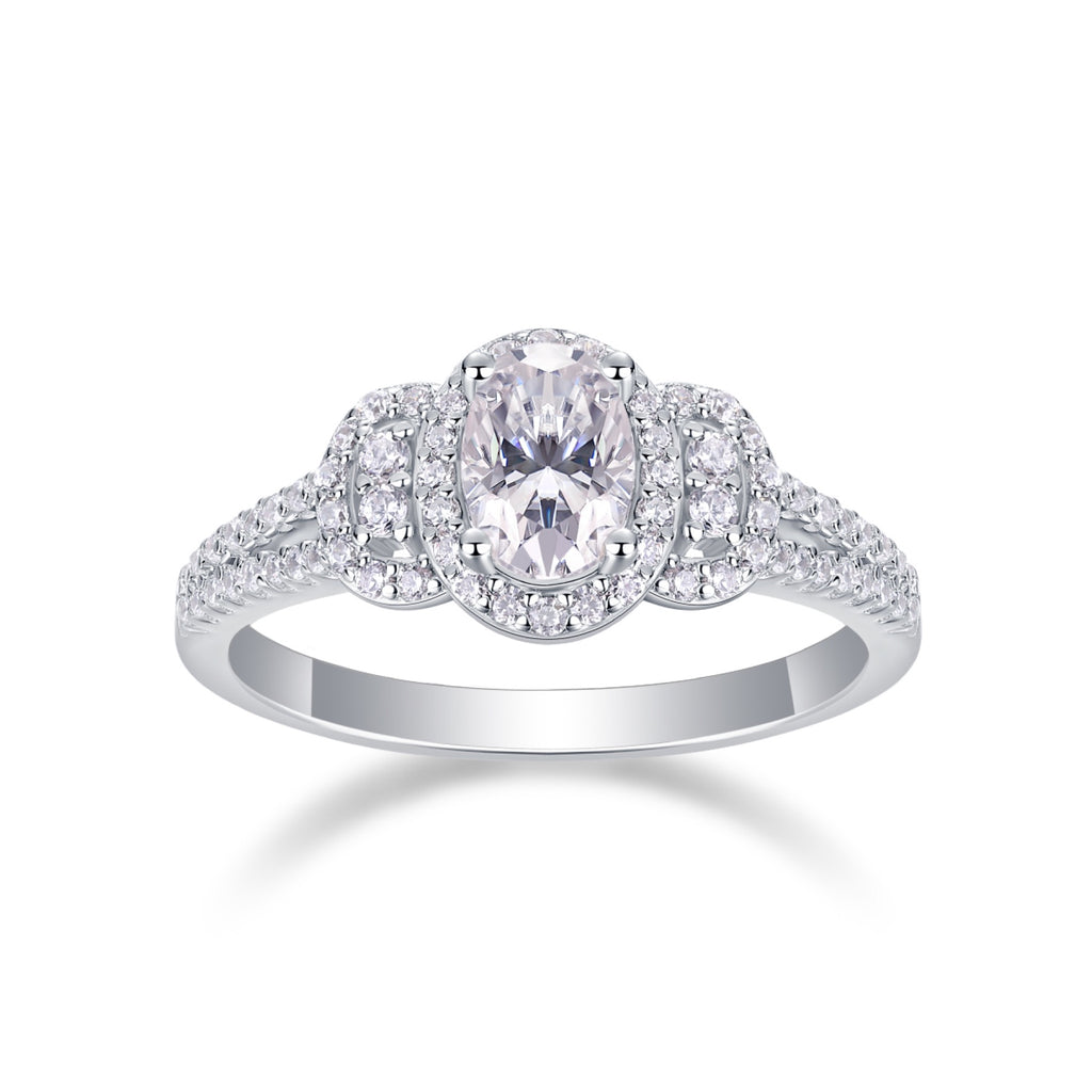 Eden Oval-Cut Moissanite Halo Ring in Sterling Silver