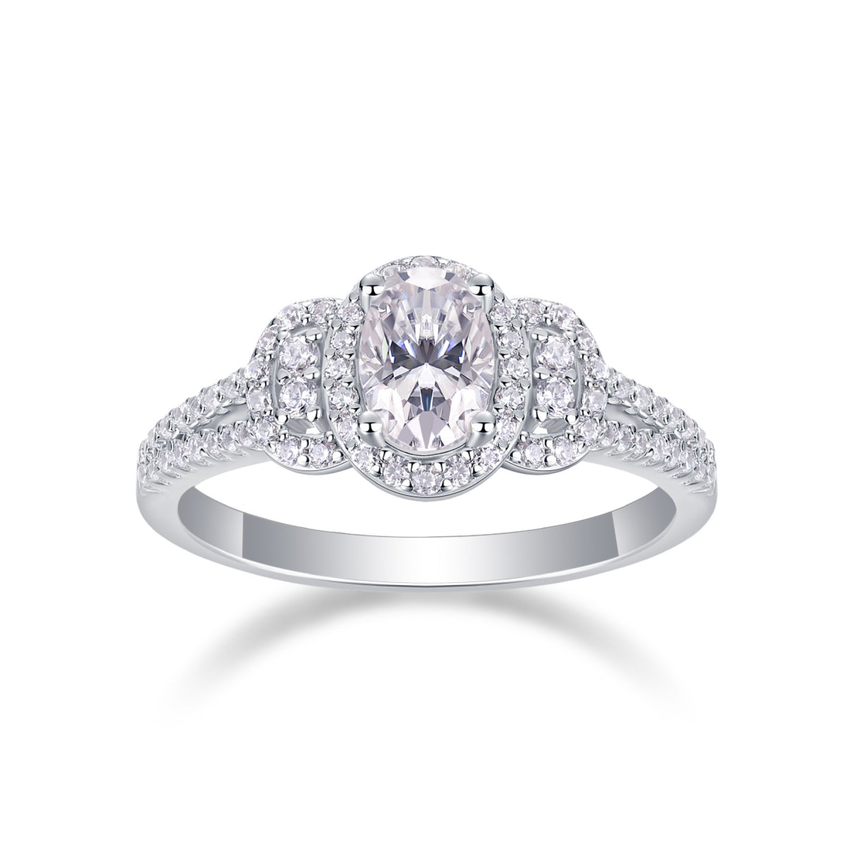 Eden 1 Carat Oval-Cut Moissanite Halo Ring in Sterling Silver