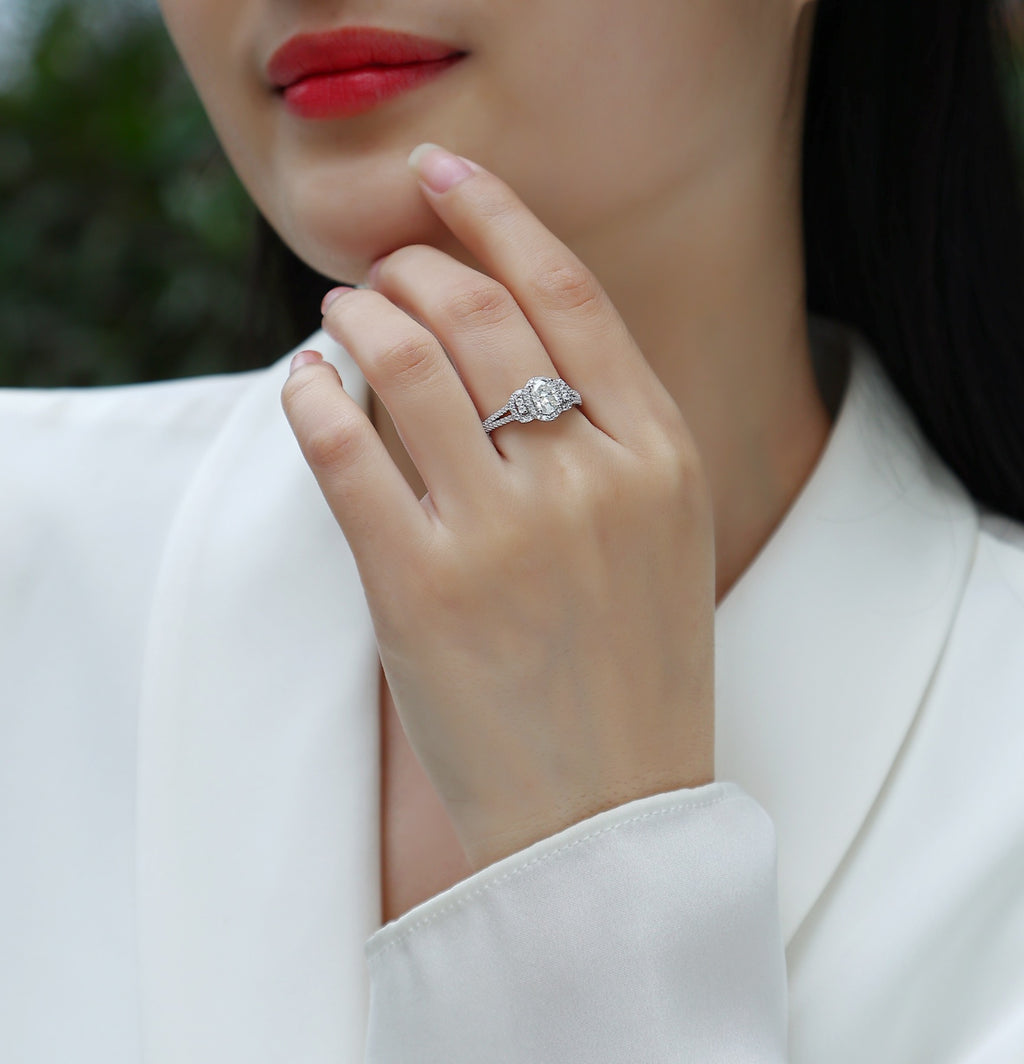 Eden Oval-Cut Moissanite Halo Ring in Sterling Silver