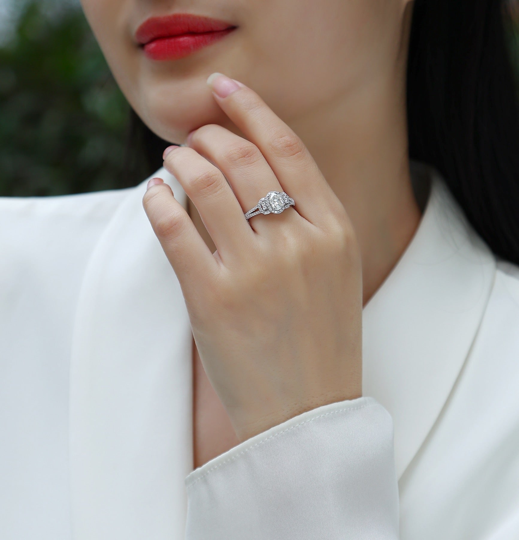 Eden Oval-Cut Moissanite Halo Ring in Sterling Silver