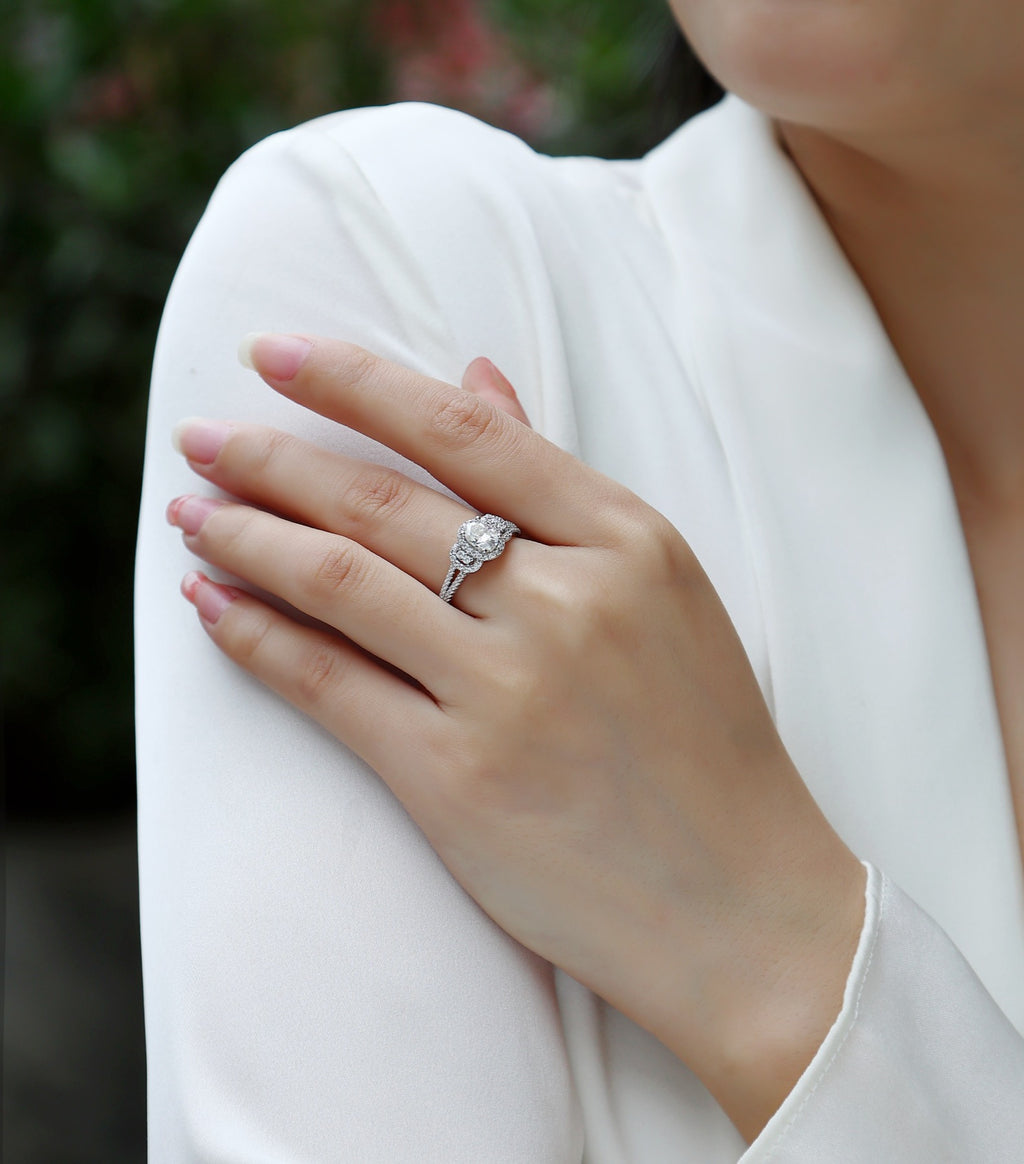 Eden Oval-Cut Moissanite Halo Ring in Sterling Silver