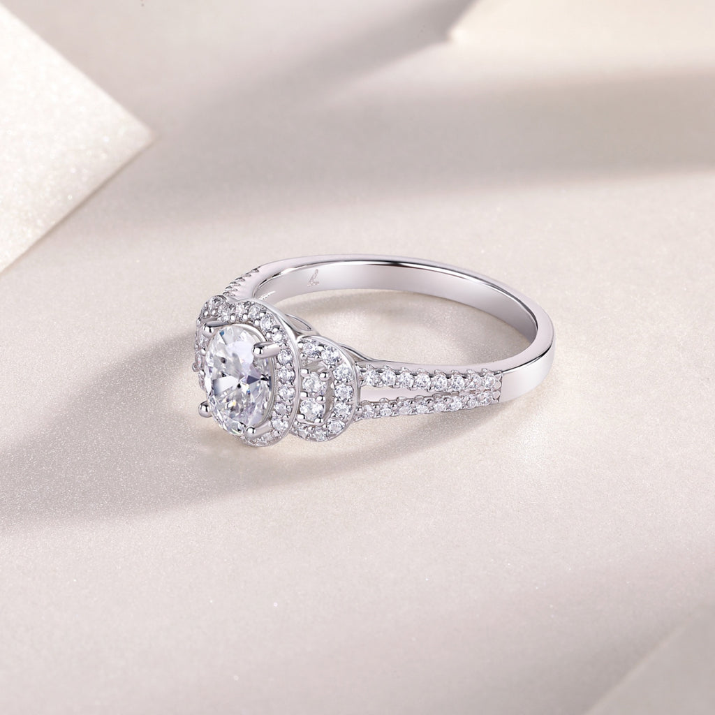 Eden Oval-Cut Moissanite Halo Ring in Sterling Silver