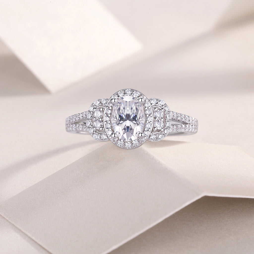 Eden Oval-Cut Moissanite Halo Ring in Sterling Silver