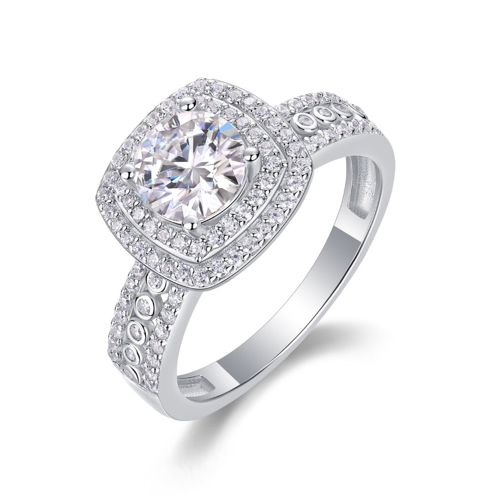 Provence Cushion-Cut Moissanite Halo Ring in Sterling Silver