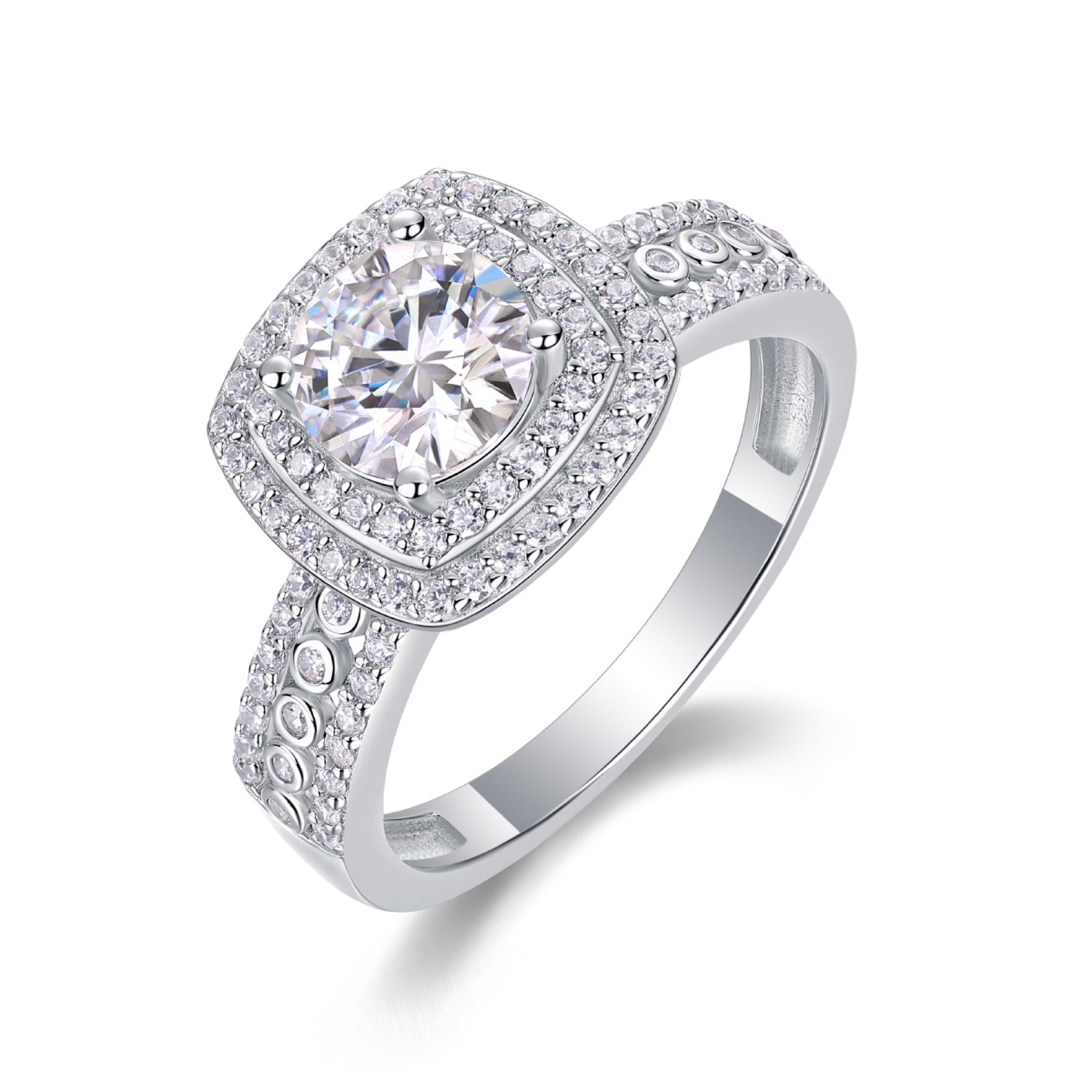 Provence Cushion-Cut Moissanite Halo Ring in Sterling Silver