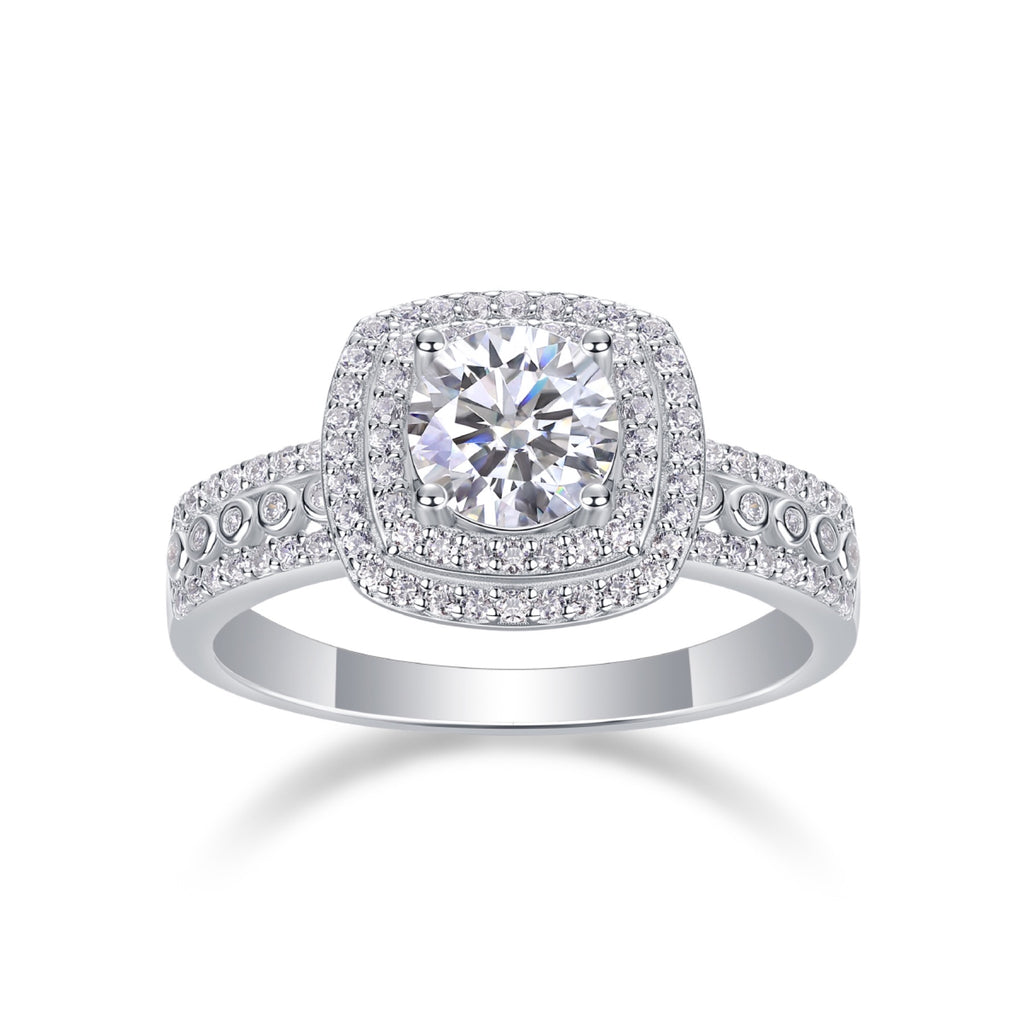 Provence Cushion-Cut Moissanite Halo Ring in Sterling Silver