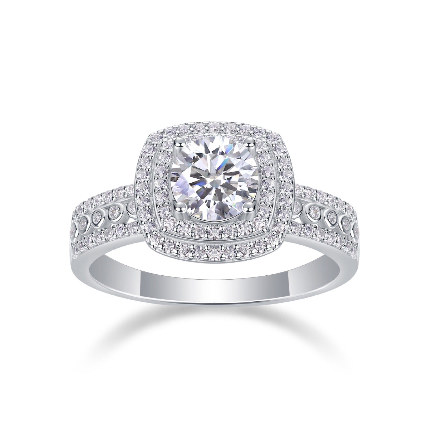 Provence Cushion-Cut Moissanite Halo Ring in Sterling Silver